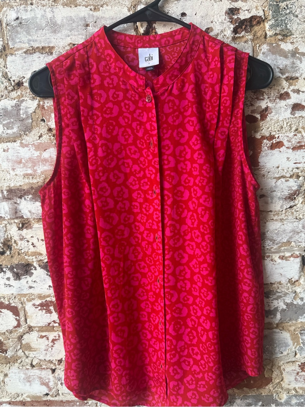 CAbi Vibrant Pink Leopard-Print Sleeveless Shell